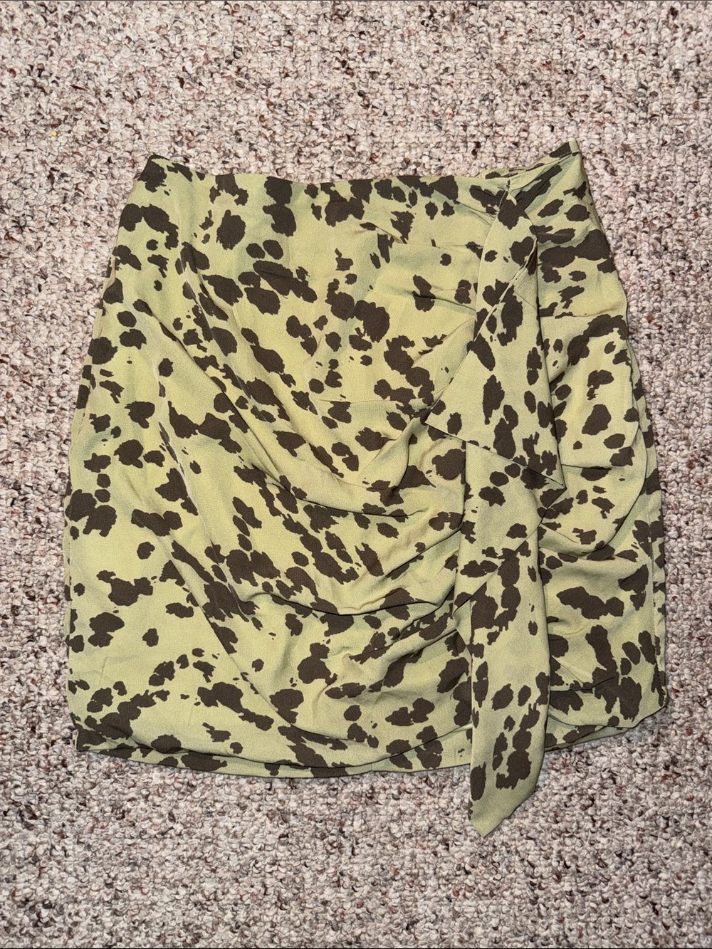 Nasty Gal Olive Green Cow-Print Mini Skirt